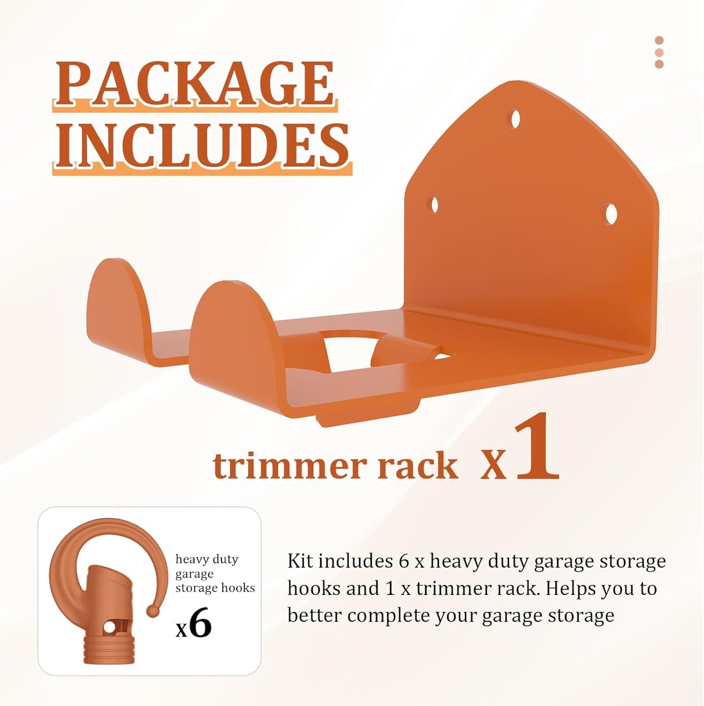 6 Pack Garage Storage Hooks + 1 Pack Trimmer Rack Compatible with Stihl Kombi Attachments, Garden Power Tool Holder Organizer Hangers for Grass Trimmer, Hedge Trimmer, Garage Wall