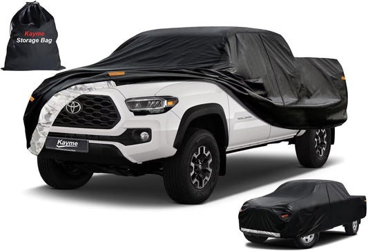 Kayme Truck Cover Custom Fit Toyota Tacoma(1995-2012) Double Cab Long Bed. Full Exterior Heavy Duty Outdoor Pickup Truck Car Cover Waterproof All Weather.Car Tarp for Wind Sun Dust Protection.Black