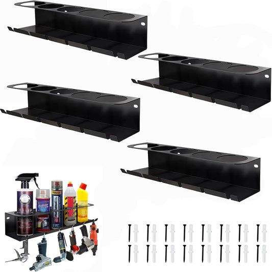 4 Pack Aerosol Spray Can Holder Rack, Wall Mounted Spray Bottle Holder Heavy Duty Steel Air Tool Organizer 5 Cans Spray Paint Can Storage with 24 Slots for Garages Workspace or Tool Trailer, Black