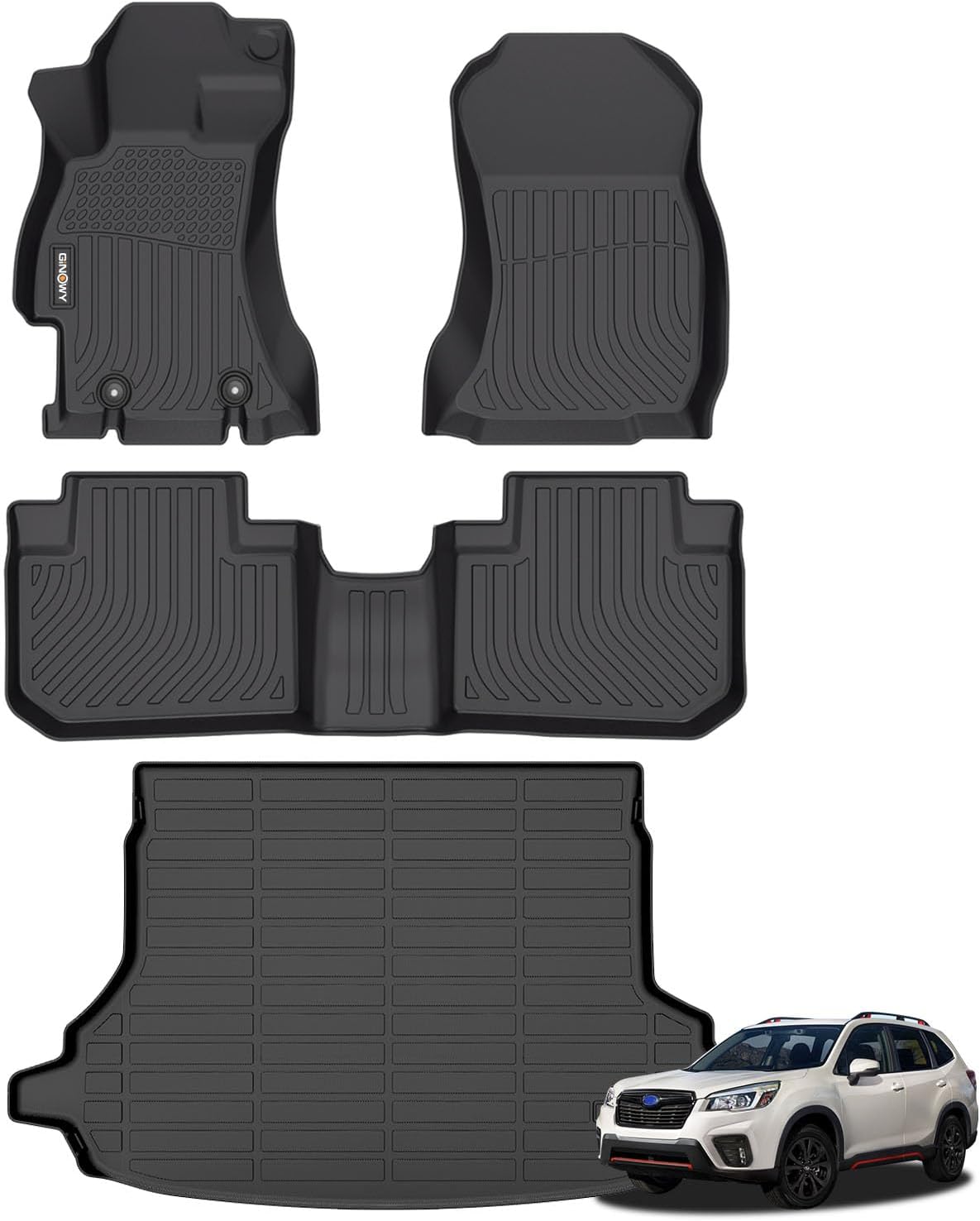 GINOWY- Floor Mats & Cargo Liner for Forester 2018-2014, TPE All Weather Protection Forester Car Mats, Custom 2018 Forester Floor Liners Non-Slip Trunk Mat Waterproof Automotive-Black