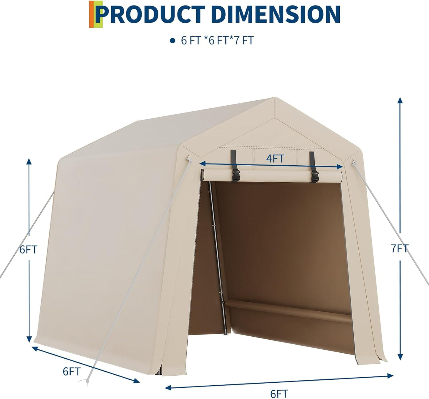 6x8 Ft Carport Heavy Duty Tent with Roll-Up Windows, Portable Garage with Removable Sidewalls & Doors, Car Canopy All-Season Tarp for Car Boat Truck Motorcycle, Khaki