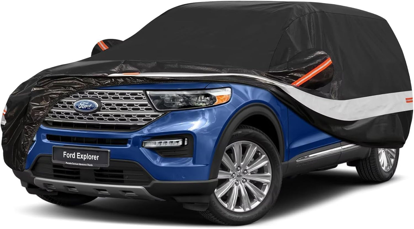 10 Layers SUV Car Cover Custom Fit for Ford Explorer (2002-2025), Waterproof All Weather for Automobiles, Outdoor Full Cover Sun Dust Rain Protection with Cotton. Black