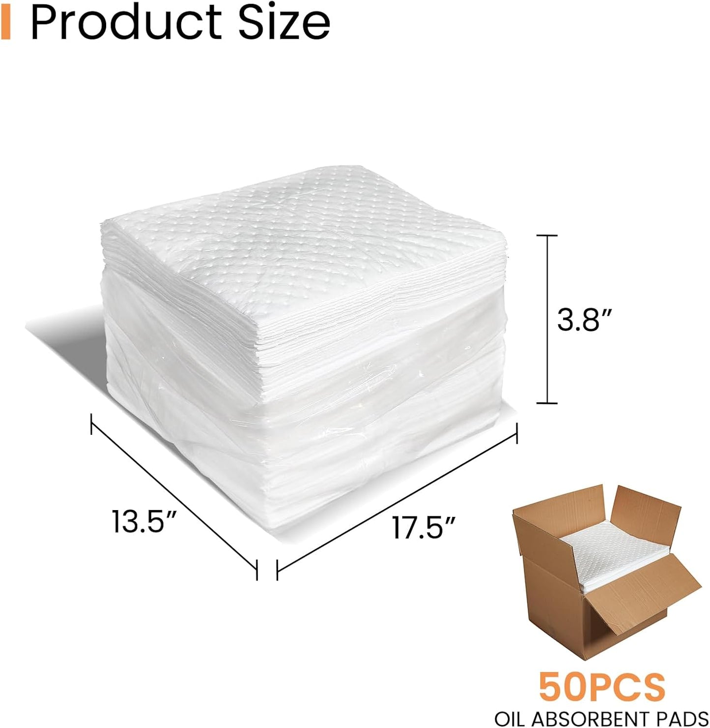 Smaafit Oil-Only Absorbent Pads 17.5" x 13.5" Heavyweight Oil Absorbing Mats, 50pcs White Oil Absorbent Mat Pads for Absorbing Protecting Home Garage Basement, 24oz/Pad