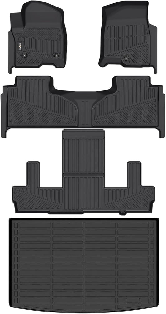 GINOWY-Floor Mats & Cargo Liner for Chevy Suburban/GMC Yukon XL 2021-2024 2025 7 Seats Bucket Seat, TPE All Weather Protection Car Mats, Custom Non-Slip Trunk Mat Suburban Accessories Black