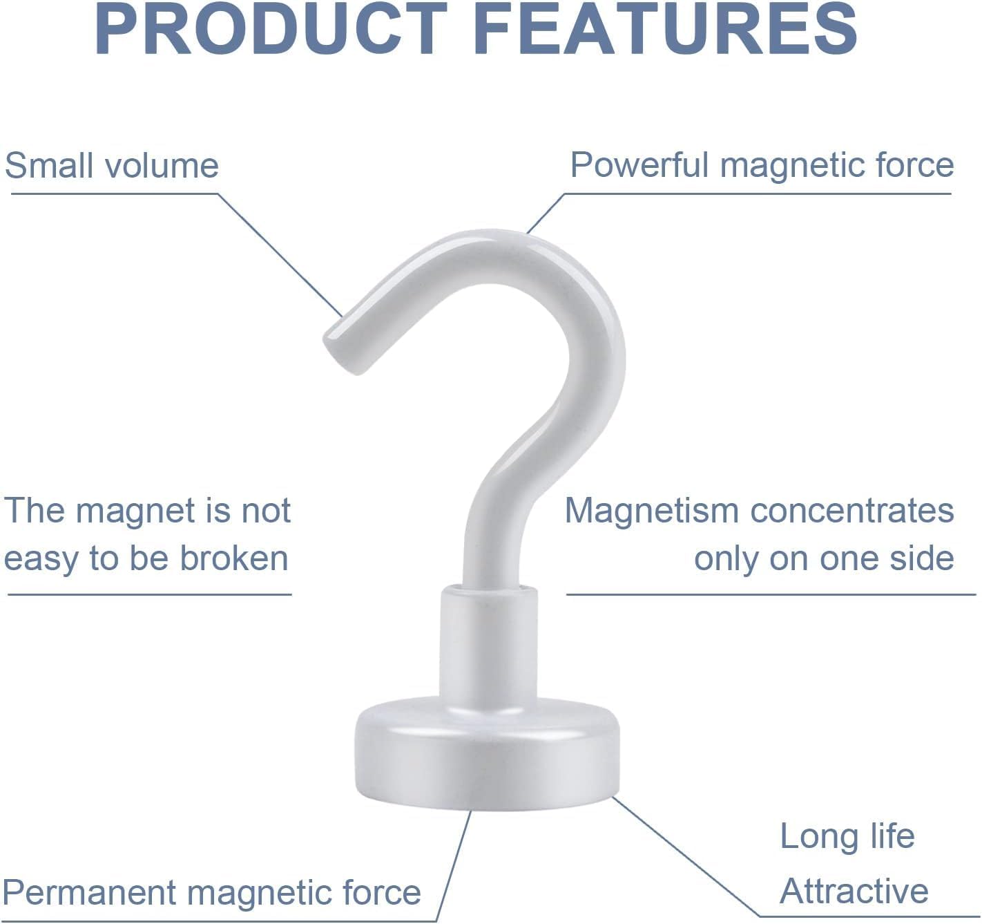 DIYMAG Magnetic Hooks for Refrigerator, Extra Strong Cruise Hook, Heavy Duty Earth Magnets with Hook for Hanging, Magnetic Hanger for Cabins, Grill (45P-White)