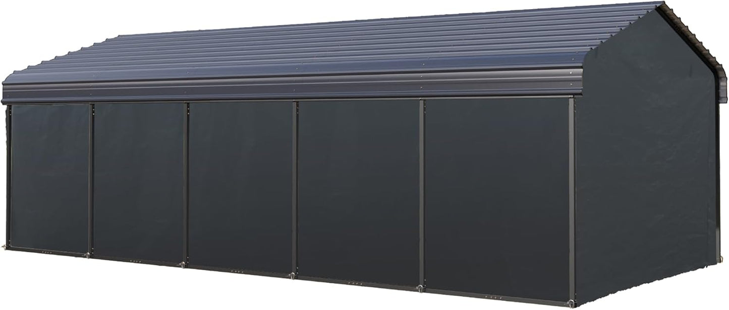 PHI VILLA 12 x 25 ft Heavy Duty Car Port with Galvanized Steel Roof with Sidewalls, Sturdy Metal Carport Kits for Cars, Boats, and Tractors