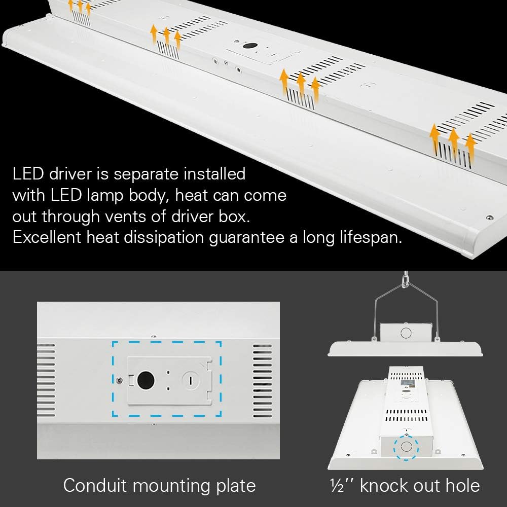 2 Pack 2 FT Linear LED High Bay Light 165W 22400 Lumens - 100-277V - 5000K - 1-10V Dimming - DLC and UL Listed