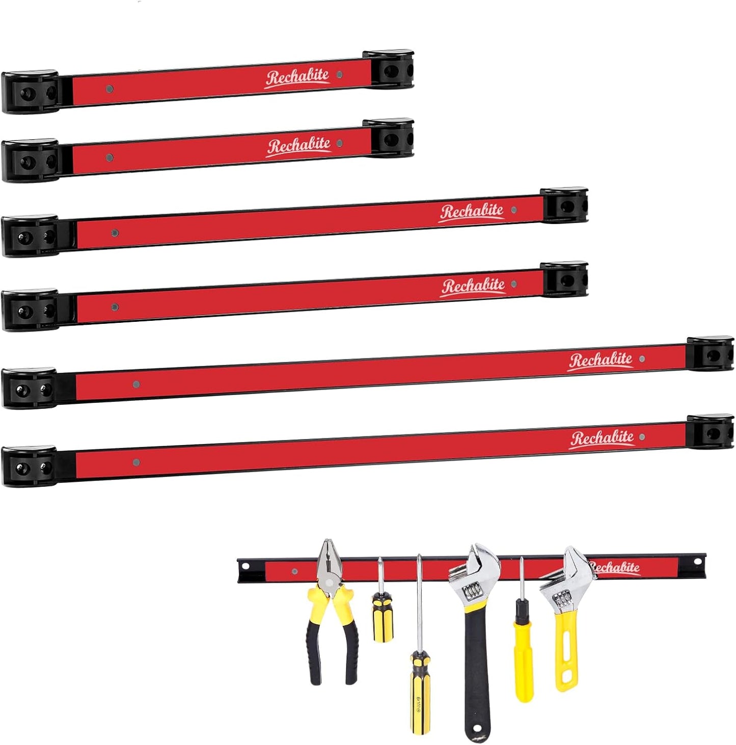 12" 18" 24" Magnetic Tool Holder Strip, Red Magnet Bar, Metal Tool Organizer Rack for Garage Organization, Easy To Install in Workshop, Mounting Screws Included