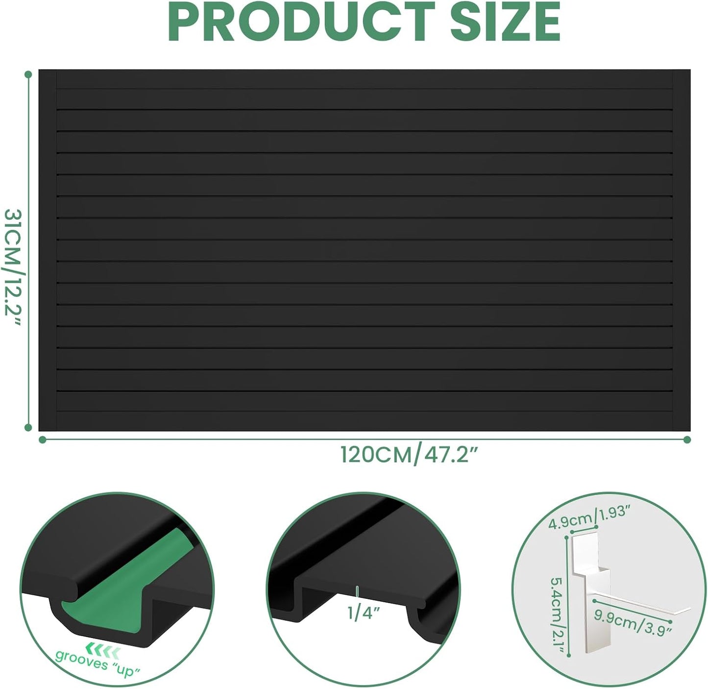 Slatwall Panel Wall Storage Systems, 4x8 ft Slat Wall Paneling Garage Wall Organizer with Five Hooks, Heavy Duty Wall Mounted PVC Wall Rack, Black