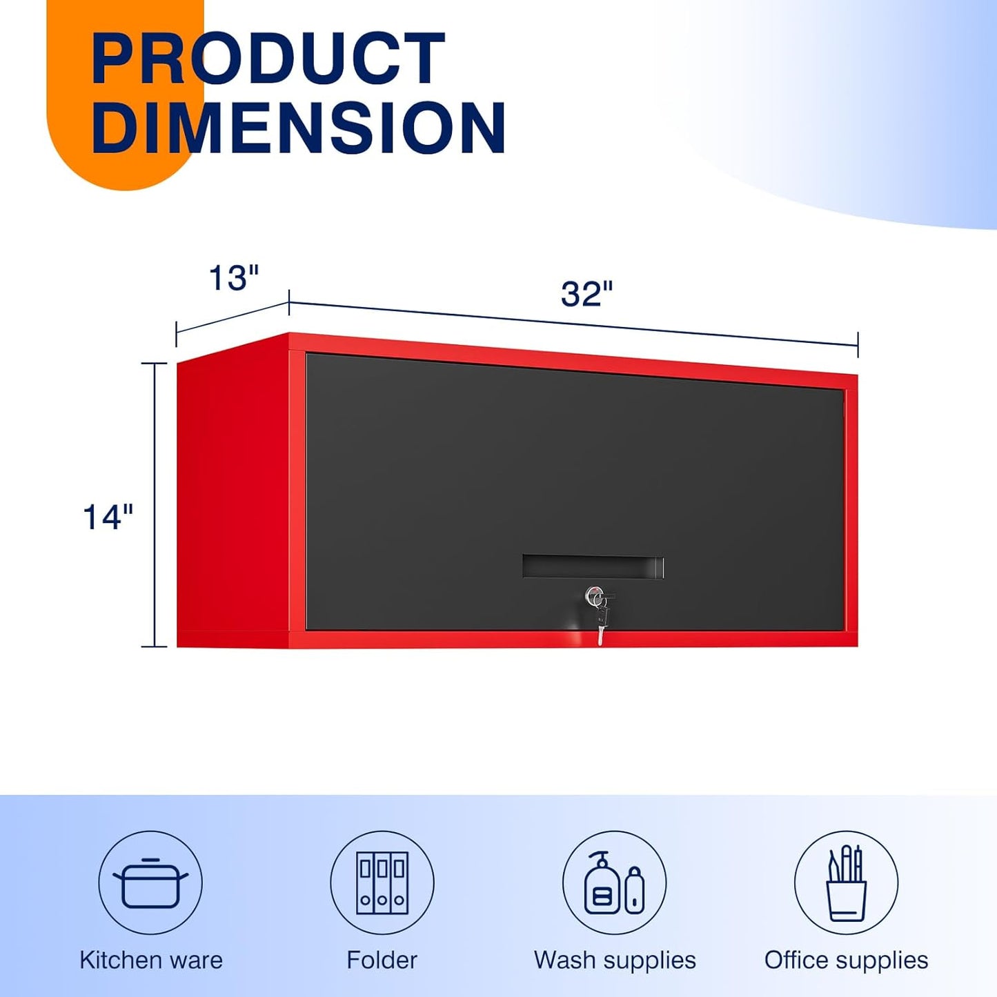 Yizosh Metal Wall Cabinet with Doors, Wall Mounted Storage Cabinet, Floating Tool Cabinet for Kitchen, Basement, Warehouse (Red Black, 13.7" H)
