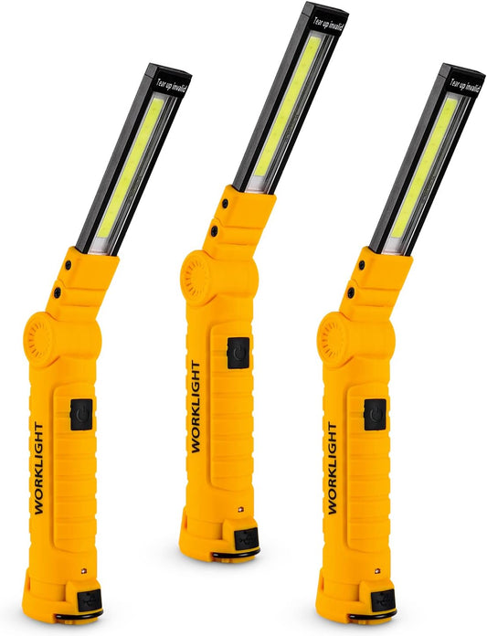 3 Pack Rechargeable LED Work Lights with Magnetic Base and 360° Rotation, 5 Modes for BBQ, Camping, Reading, and Car Repair