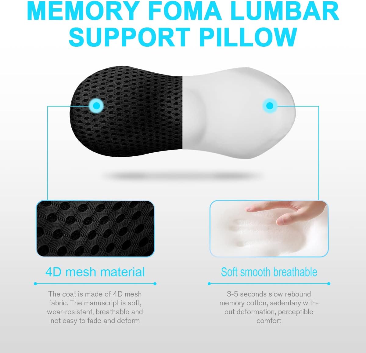 Lumbar Support Pillow for Office Chair, Memory Foam Lumbar Pillow for Lower Back Pain Relief (Oval Black)