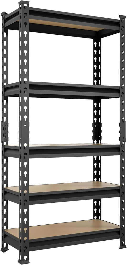 BIG RED Storage Shelving Unit, 5-Tier Adjustable, Heavy Duty Metal Garage Shelves/Utility Rack for Kitchen, Pantry, Basement, Bathroom, Laundry - 2,000 lbs Capacity, Black, 59" H x 28" W x 12" D