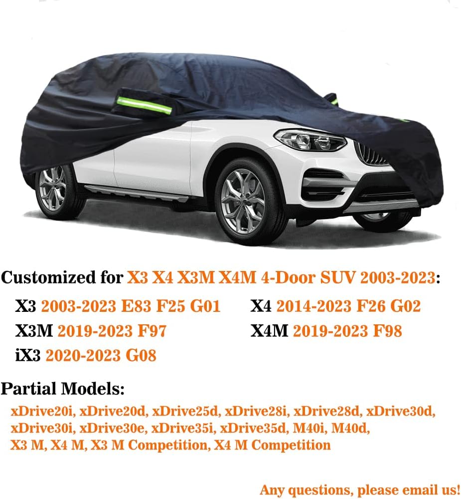 Upgraded Car Cover Compatible with BMW X4(2014-2025) X3(2003-2025) SUV, Waterproof Snow Rain Sun Cover with Cotton Lining, Outdoor Indoor All Weather Car Cover Car Protection for X3 X4 X3M X4M