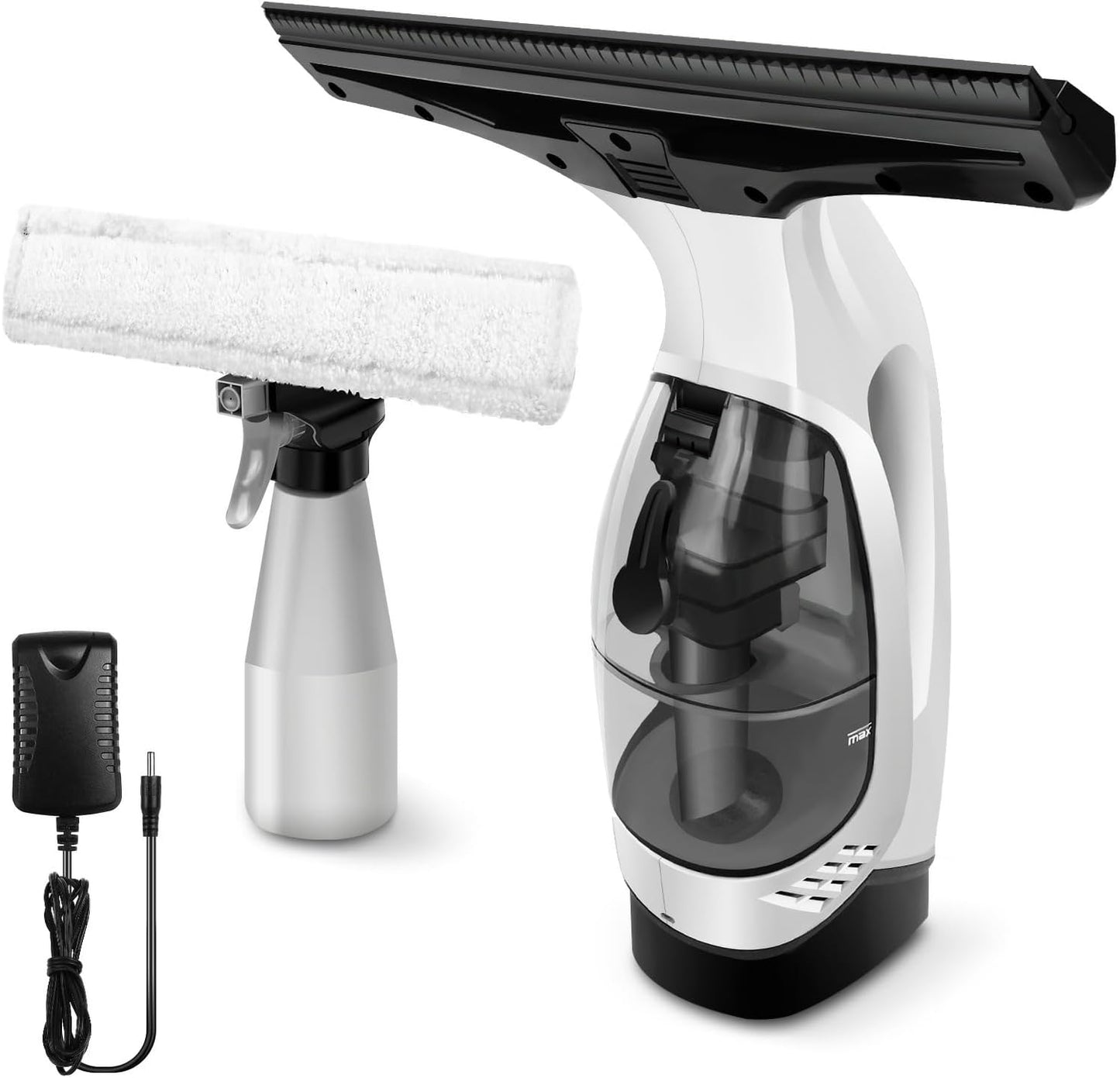 Handheld Window Vacuum Cleaner, Small Rechargeable Window Vacuum Cleaner with Multi-Function Spray Bottle and Microfiber Cloth for Windows, Tiles, Mirrors, countertops and car windshields.