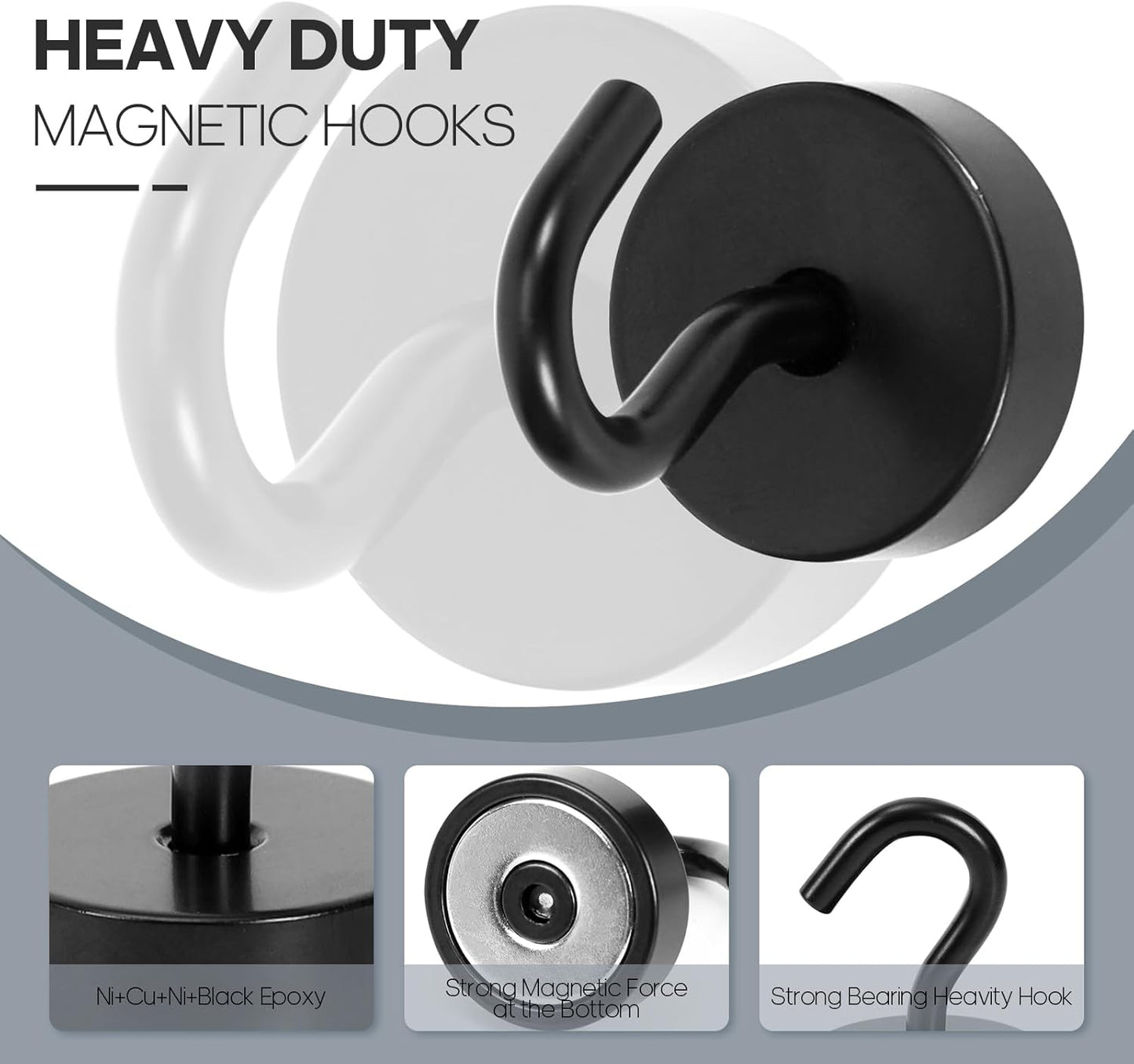 Neosmuk Magnetic Hooks, Cruise Ship Essentials, 40lb+ Heavy Duty Magnetic Hooks for Cruise Cabins, Refrigerator, Grill, Hanging, and Travel | Extra Strong Must-Haves Magnet Hook,Black,Pack of 10