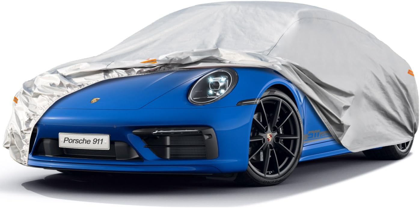 Kayme 6 Layers Car Cover Custom Fit for Porsche 911 Coupe Convertible Targa (2011-2025) Waterproof All Weather for Automobiles, Outdoor Full Cover Rain Sun UV Protection.Silver