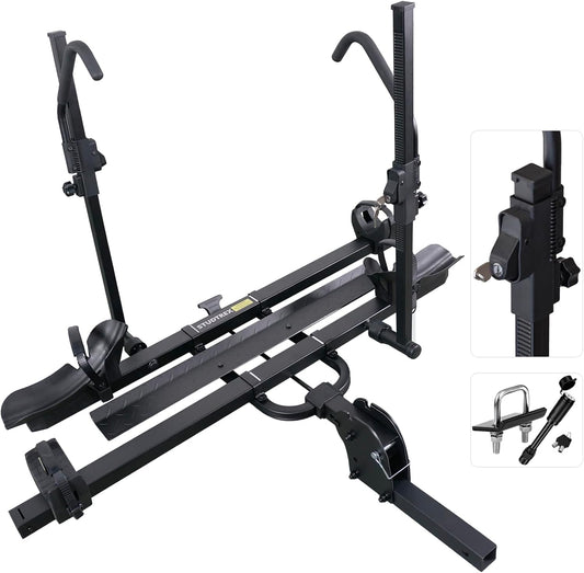 TRAILV2 Hitch Mount 2-Bike Rack with Bike Ramp - Tilt, Fold, Anti-Theft Hitch & Wheel Lock, 170lbs Capacity, 2-Inch Receiver, Up to 5.0" Fat Tire, Electric Bike Rack for Car, SUV, RV, Truck