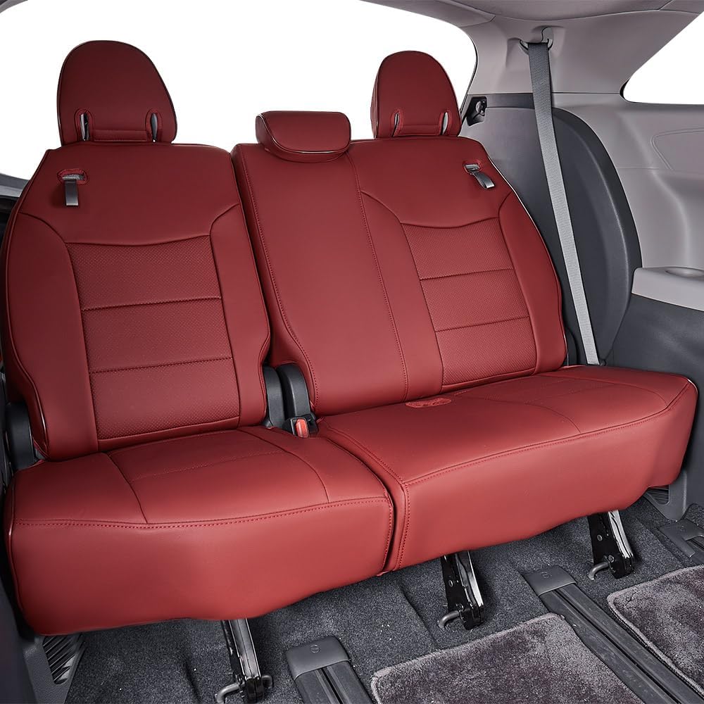 EKR Sienna Seat Covers for 2021-2025 Toyota Sienna XLE,XSE,Limited,Platinum,7 Seats,2nd Row Captain Chairs W/NO Legrest,Waterproof Seat Covers Full Set for Cars,Car Seat Protectors-Leather(Burgundy)