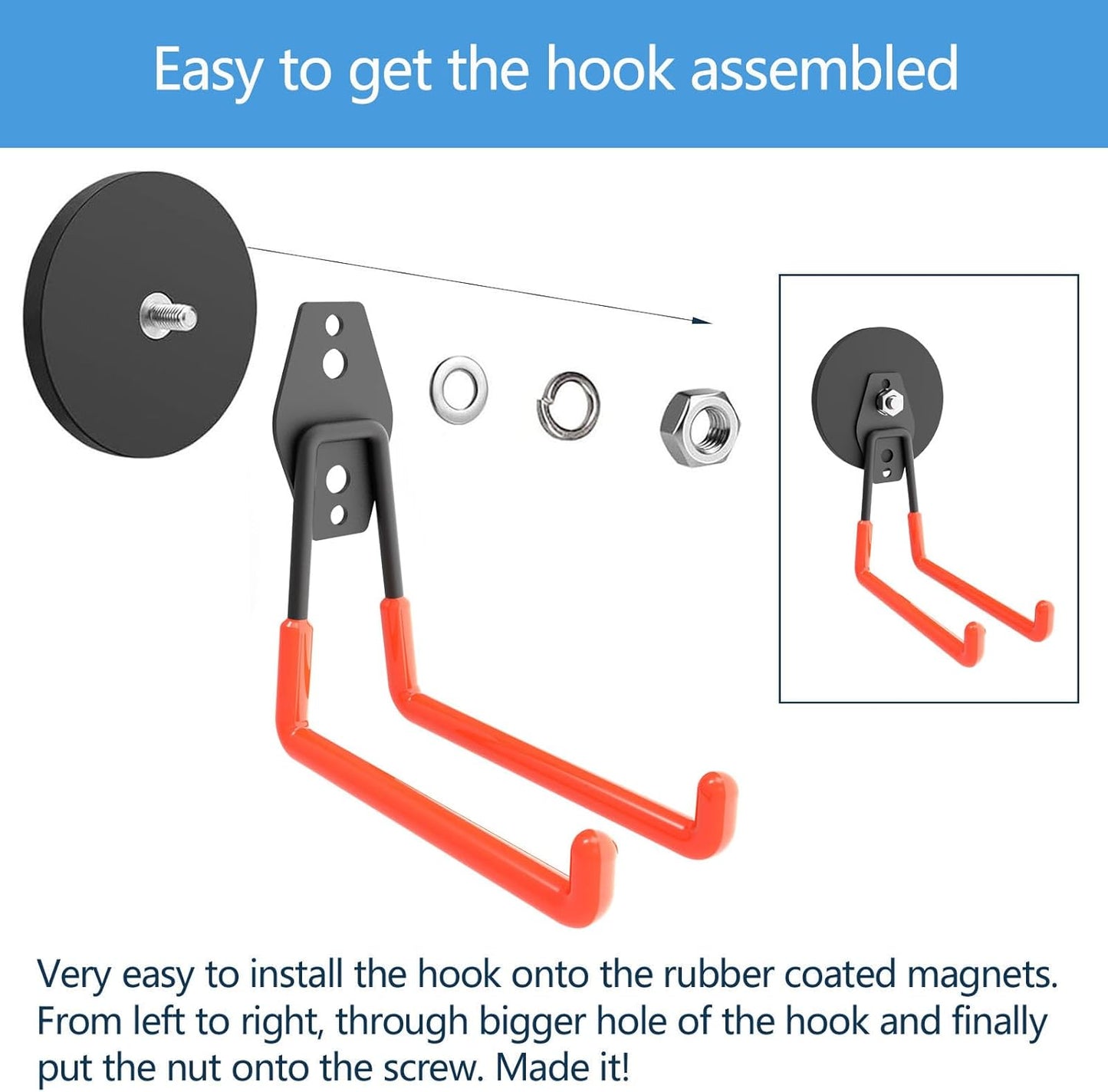 Heavy Duty Large Magnetic Hooks, Strong Magnet Hooks for Garden Tools,Hose,Straps,Steel Pegboard,Workshop,Anti-Scratch EV Charger Holder,Magnetic Cable and Tool Holder(2 Pack)
