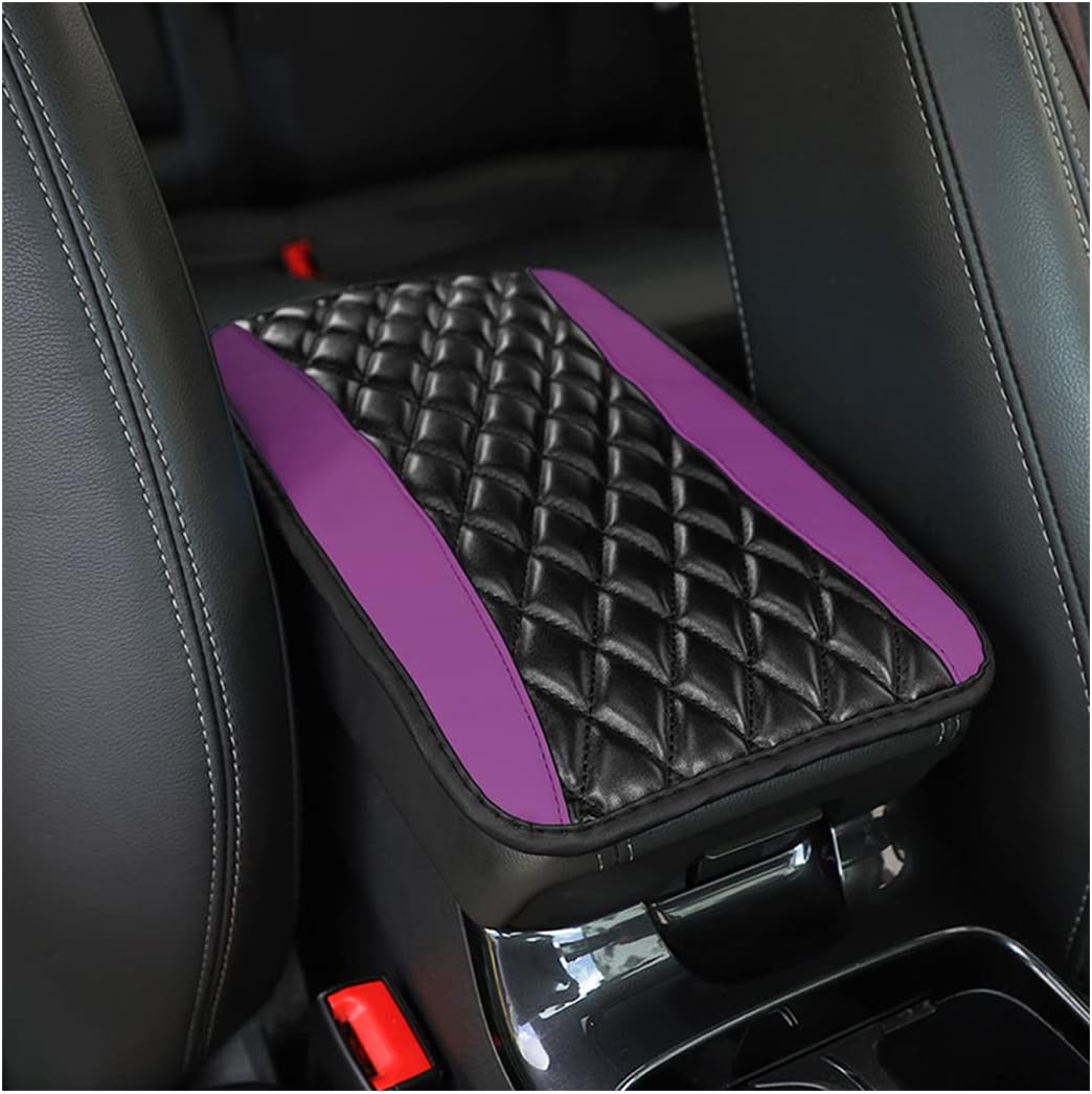 Car Center Console Cushion Pad, Universal Leather Waterproof Armrest Seat Box Cover Protector,Comfortable Car Decor Accessories Fit for Most Cars, Vehicles, SUVs (Purple)