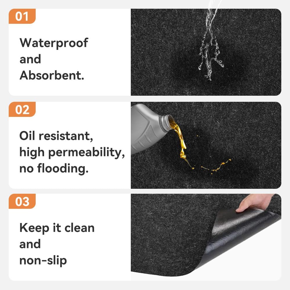Oil Spill Mat - Garage Floor Mat, Absorbent Oil Pad, Premium Maintenance Mat, Waterproof, Contain Liquid, Protect Garage Surface from Spill & Stain, Reusable, Washable, Durable, Black 59×36inches