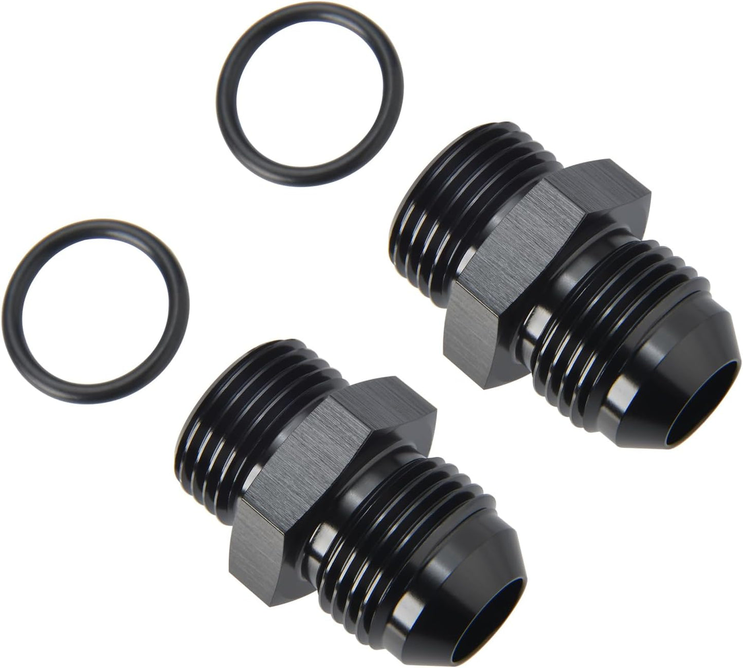 8AN Male Flare to 8AN ORB O-ring Boss Fuel Pump Rail Adapter Fitting Aluminum Black, Pack of 2