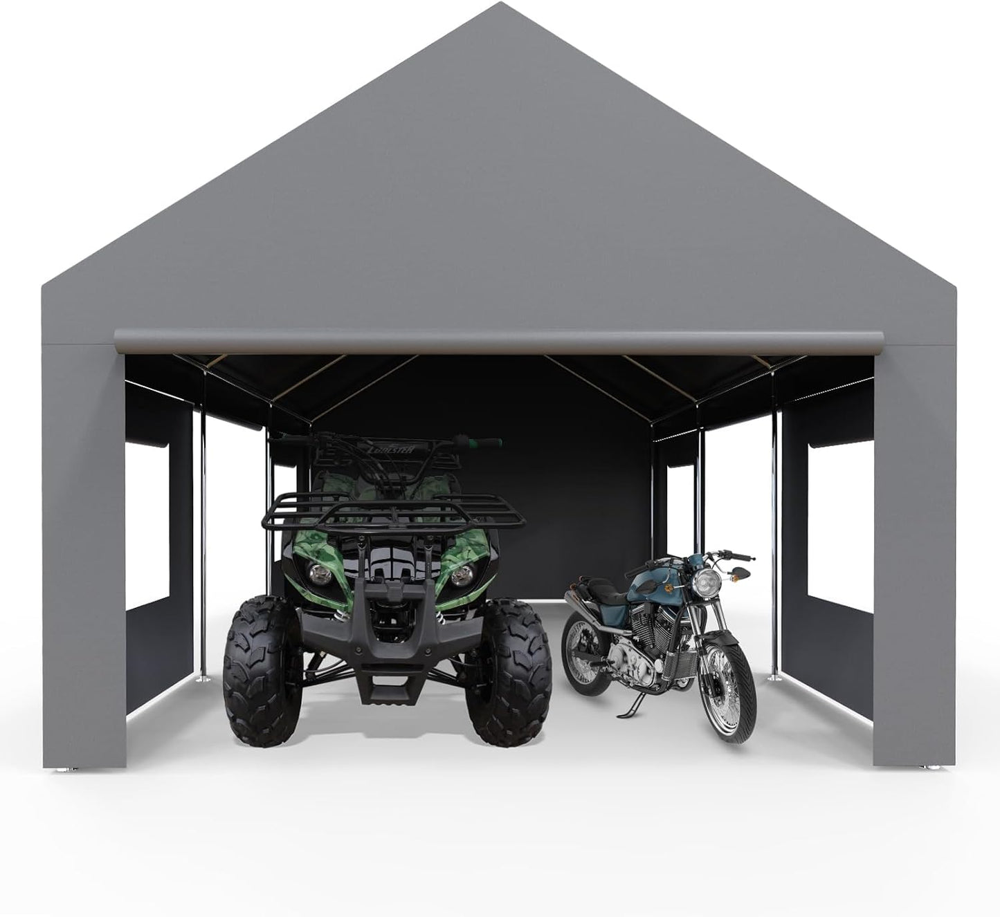13x20 FT Heavy Duty Carport, Oversized Portable Garage with 4 Doors & 4 Windows, Reinforced Frame, All Weather Protection Outdoor Shelter Canopy for Cars, Boats, Trucks, BBQ and Outdoor Gatherings