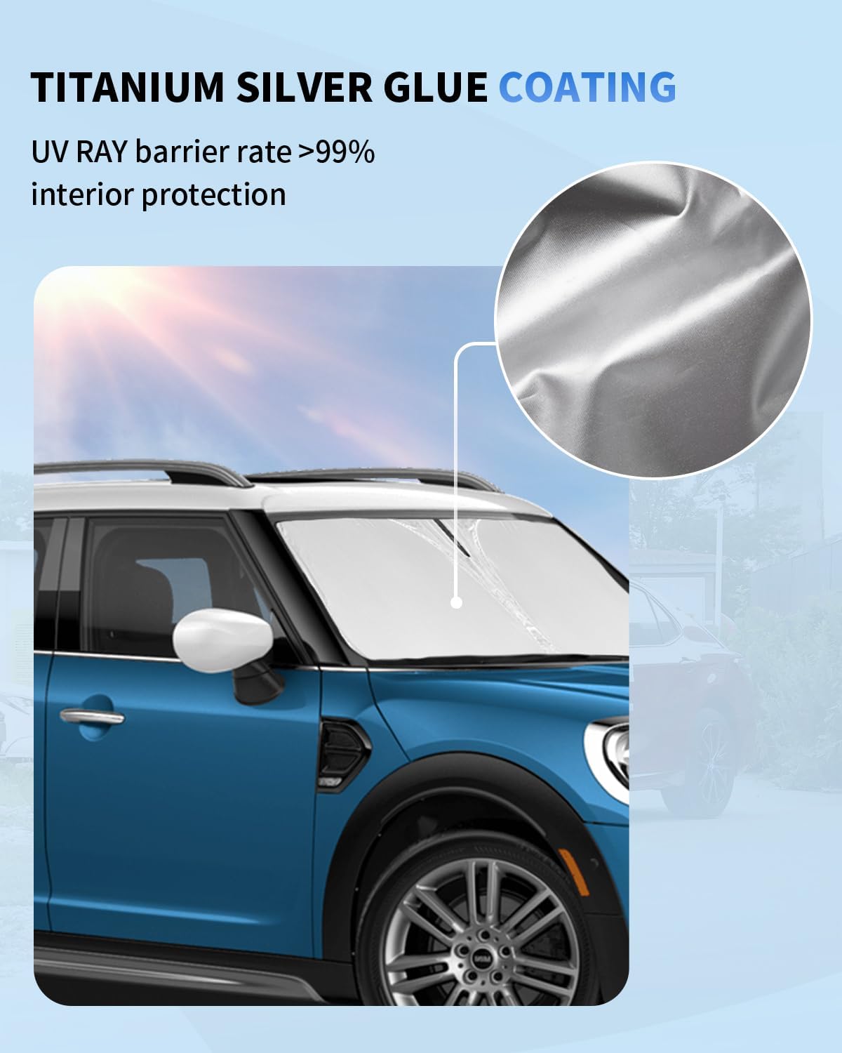 Sun Shade for 2017-2024 2025 Mini Countryman Cooper F60 SUV Windshield Sunshade Accessories 2-Layer Car Sun Shield Sun Visor Window Shade Blocks UV Rays Car Accessories