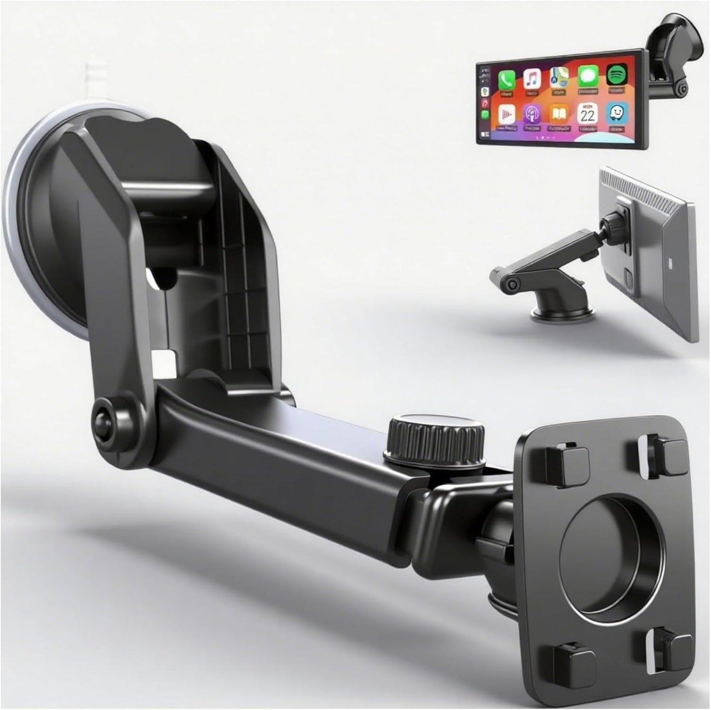 Carplay Mount, 360° Flexible Windshield Dashboard Suction Cup Bracket for 7" 9" 10.26" Inch Carplay Screen Android Auto Car Monitor GPS Mount Phone Holder