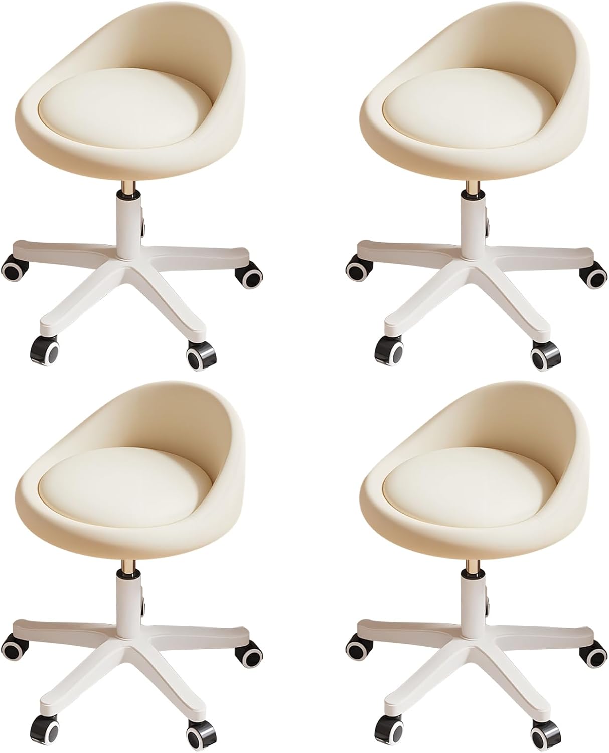 Rolling Stool Set of 4 Rolling Hydraulic Salon Stool with Low Backrest - Adjustable Swivel Chair for SPA, Shop, Salon, Massage, or Medical Office Beige