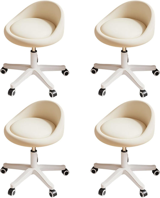 Rolling Stool Set of 4 Rolling Hydraulic Salon Stool with Low Backrest - Adjustable Swivel Chair for SPA, Shop, Salon, Massage, or Medical Office Beige