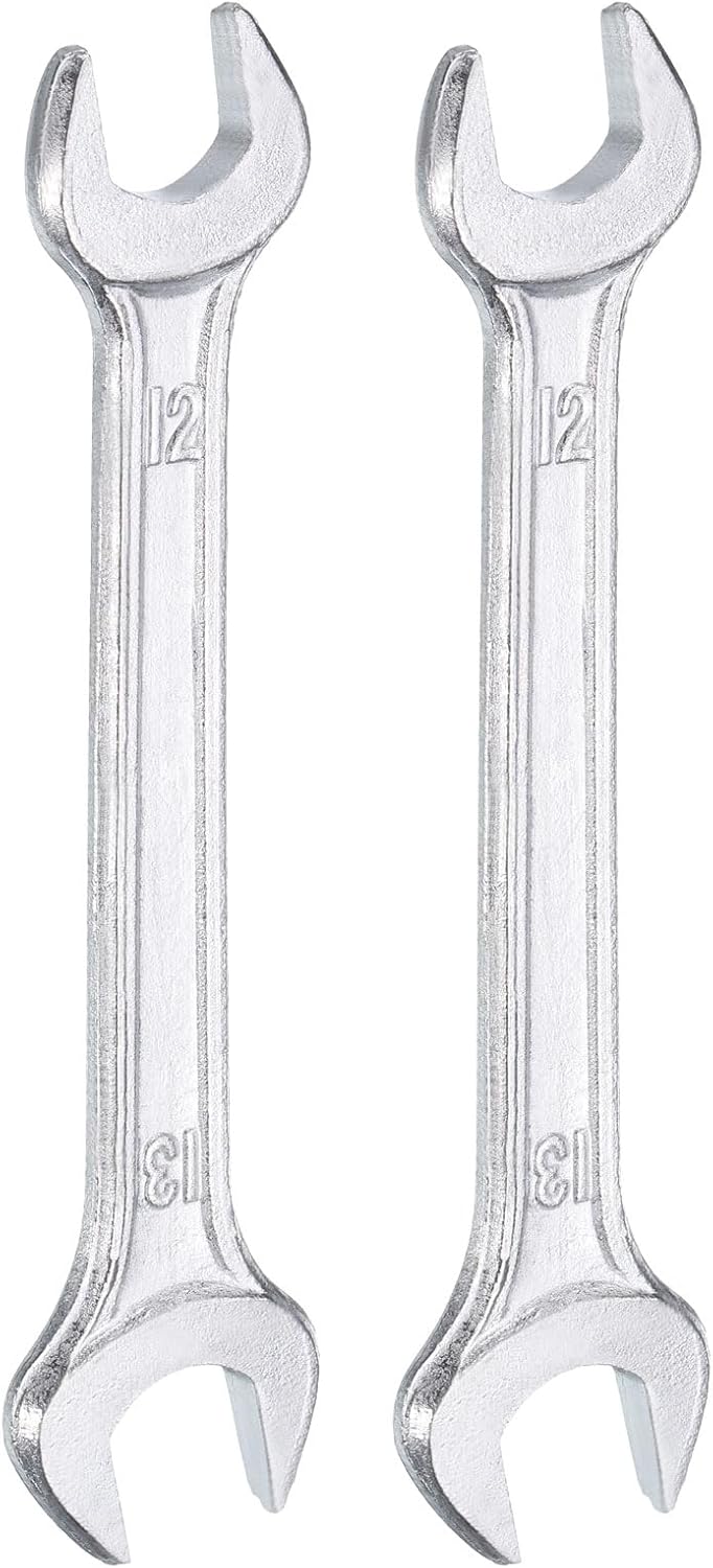 HARFINGTON 2pcs Double Open End Wrench 12mm x 13mm Metric 15 Degree Offset Angle Small Flat Head Wrench Galvanizing Open Ended Spanner for Automotive Repair Furniture Assembly