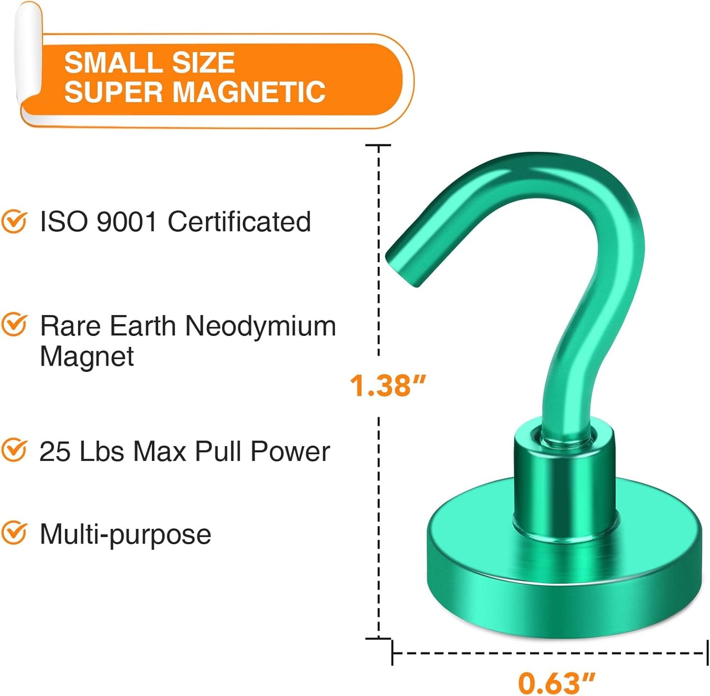 MIKEDE Magnetic Hooks Heavy Duty, 28LB+ Strong Magnets with Hook for Fridge, Neodymium Extra Strength Industrial Hooks for Hanging, Magnetic Hanger for Toolbox, Cruise, Grill(Green,4 Pack)