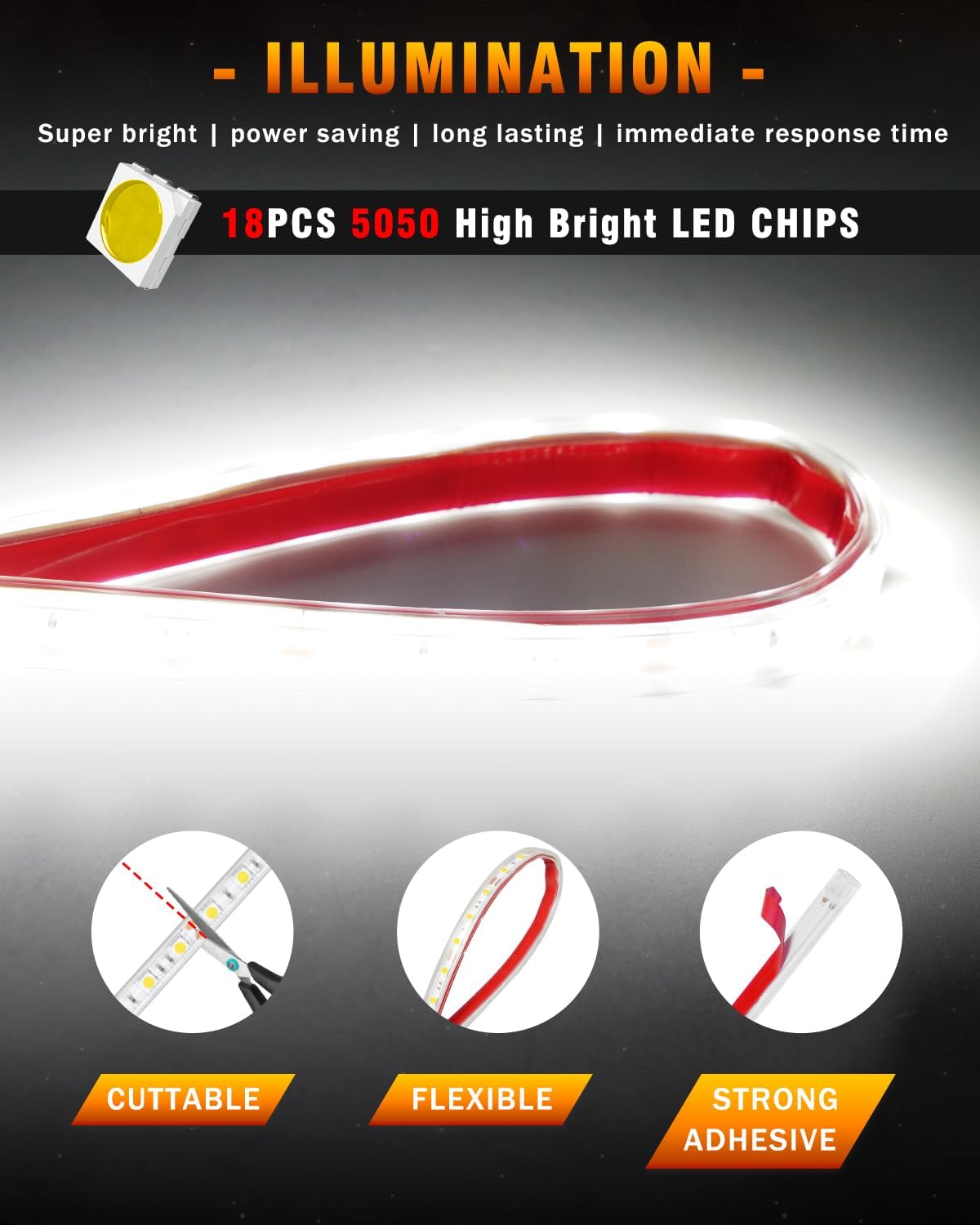 Qasim 12V Led Light Strip Waterproof 32CM White Golf Cart Underglow Led Lights for Car Motorcycles Boat Navigation Interior & Exterior-Pack of 6