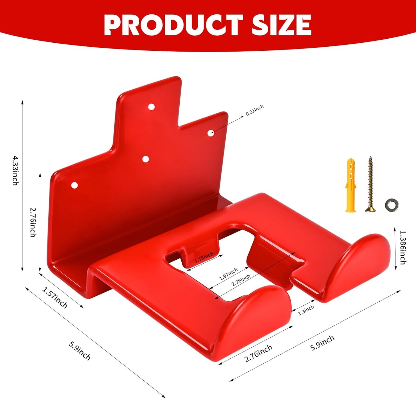 Garage Organization Weedeater Hanger Garage Organizer Trimmer Rack, Wall Mount Garden Tool Organizer Heavy Duty Tool Hangers for Hedge Trimmer, Chainsaw and Leaf Blower (2 Pack, Red)