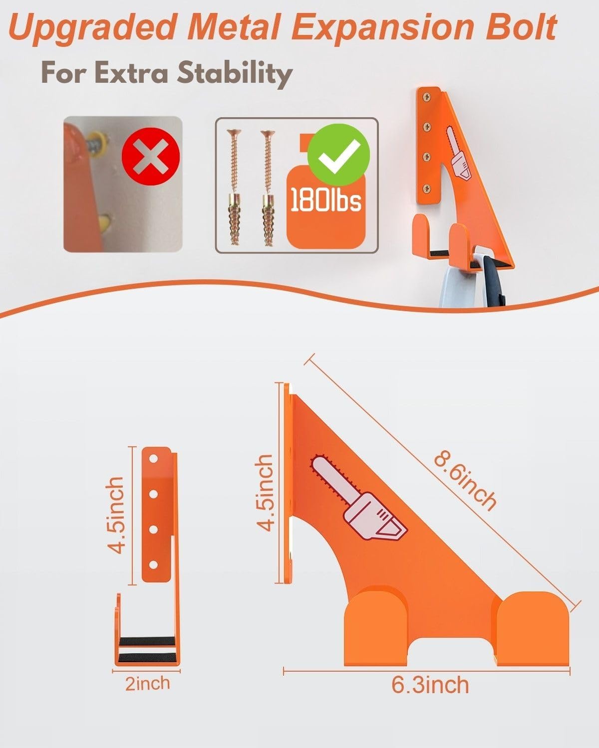 Chainsaw Holder - 180LB Heavy-Duty Alloy Steel Wall Mount Set, Chainsaw Accessories, Universal Fit for Stihl, Husqvarna, Echo Saws, Rust-Proof & Space-Saving Design (Garage, Workshop)