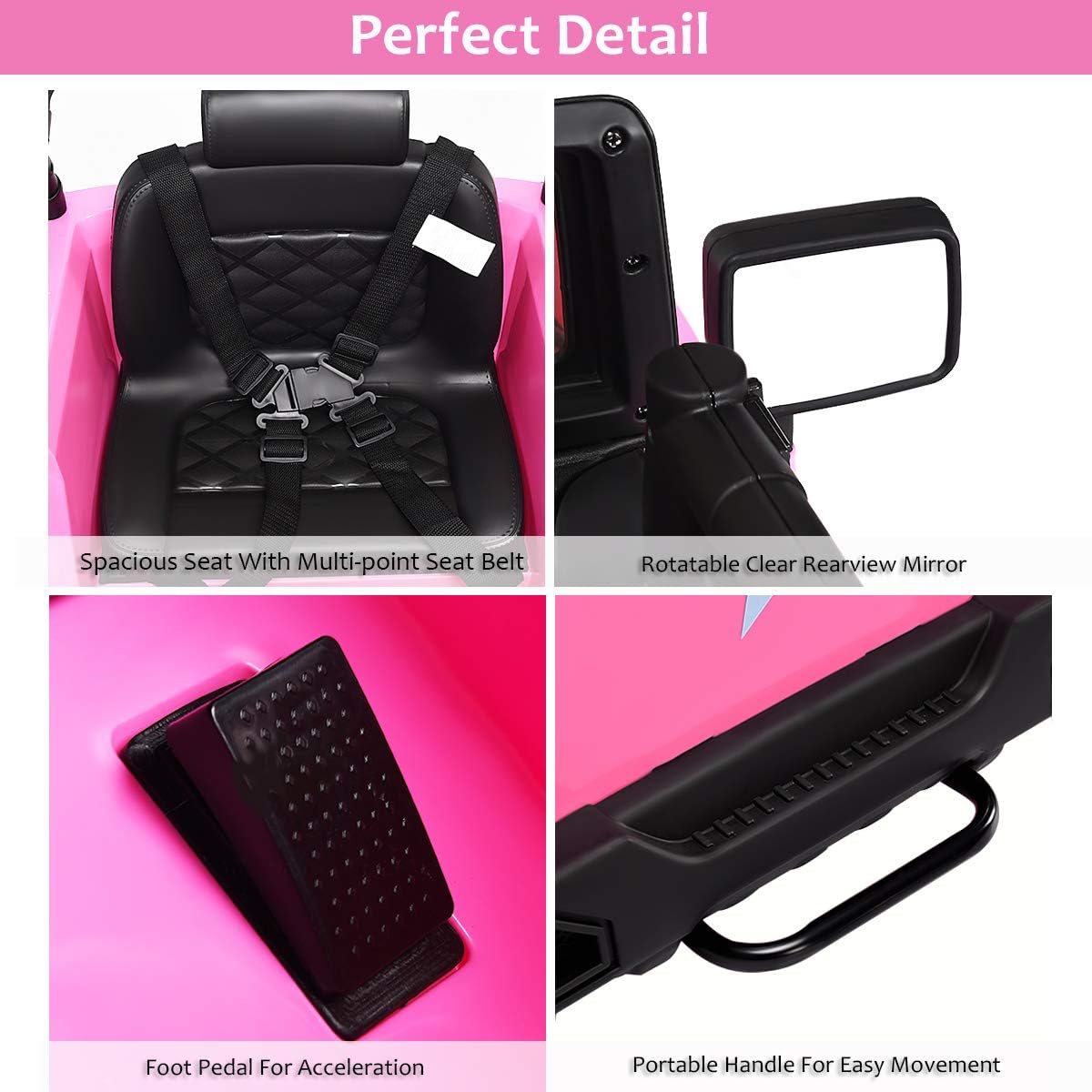 Costzon Ride On Car, 12V Battery Powered Electric Ride On Truck w/Parental Remote Control, LED Lights, Double Open Doors, Safety Belt, Music, MP3, Spring Suspension (Pink)