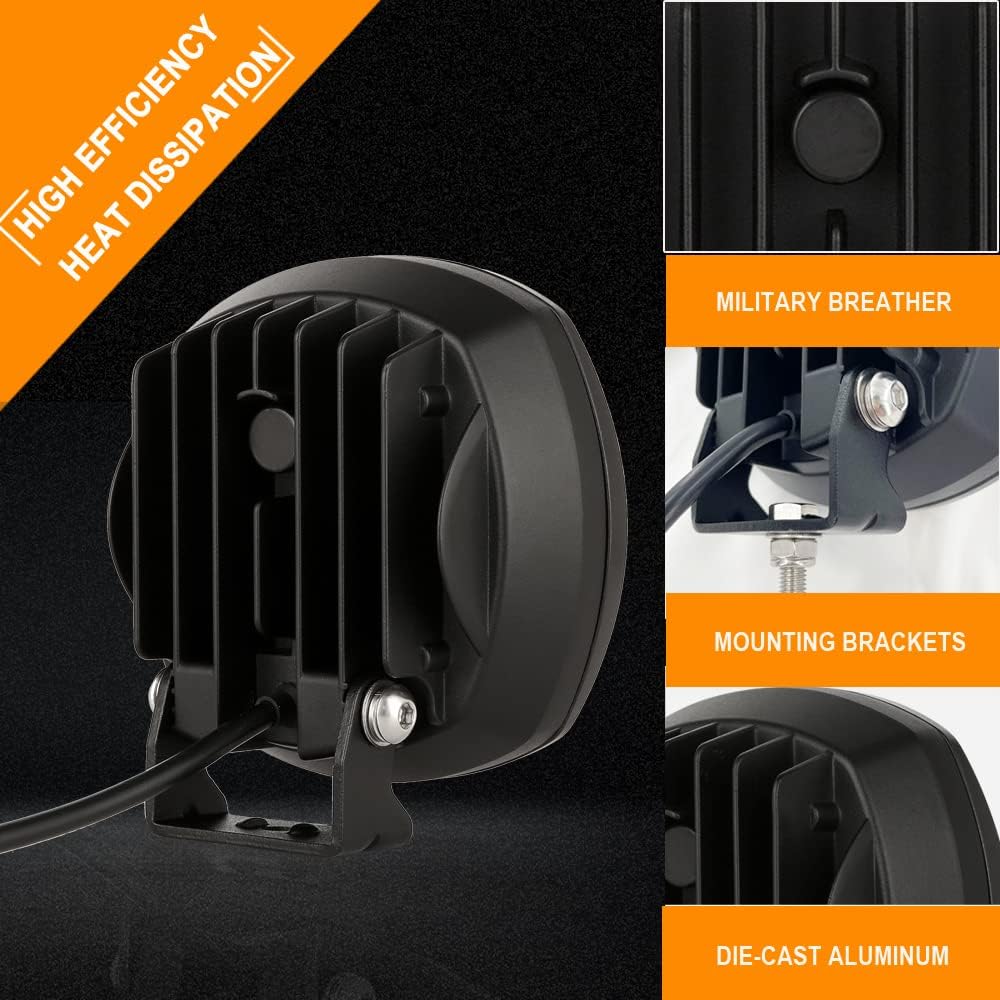 BIGLION.X 5 Inch Pair 160W Amber Round LED Offroad Lights 18800LM Amber Yellow OffRoad Lights Super Bright Amber Driving lights Fog Lights Waterproof IP68 Light Bar for Trucks Pickup 4x4 SUV ATV UTV