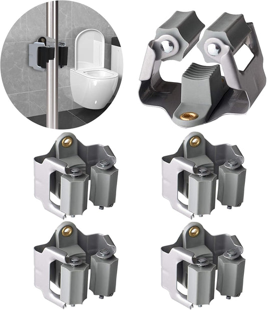 3-H 4 Pack Mop and Broom Holder Big Size Hanging 1 KG Extra,Broom Hanger Wall Mount for Hanging and Organizing Shove Rake Yard Tools in Shed Kitchen Laundry Room Bathroom Garden(grey)