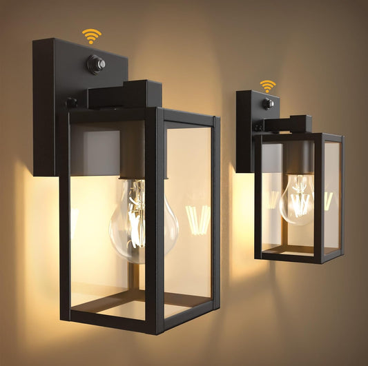 PARTPHONER Dusk to Dawn Outdoor Light Fixtures, 2-Pack Sensor Porch Lights, Waterproof Exterior Wall Sconce Lighting Lamp, Waterproof Wall Lantern for House, Doorway, Garage (Black)