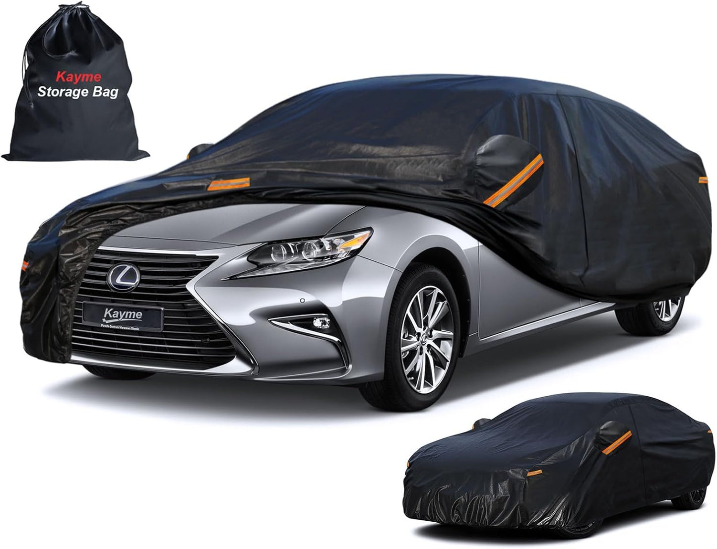 Kayme 7 Layers Car Cover Custom Fit for Lexus ES 300 330 350 (2015-2025) Waterproof All Weather for Automobiles, Outdoor Full Cover Rain Sun UV Protection.Black