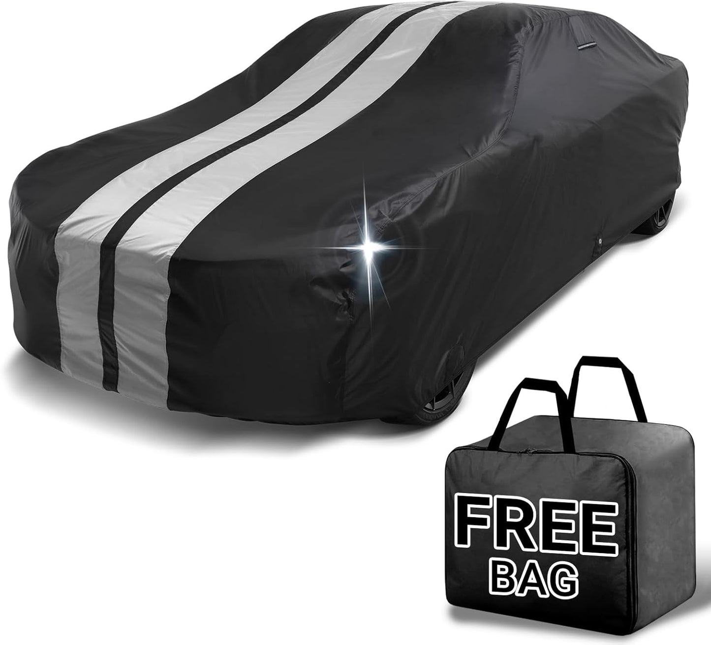 iCarCover Custom Car Cover for Chevy Impala 2-Door, 4-Door (1972-1976) Waterproof All Weather Rain Snow UV Sun Protector Full Exterior Indoor Outdoor Car Cover (Stripe - Black/Gray)