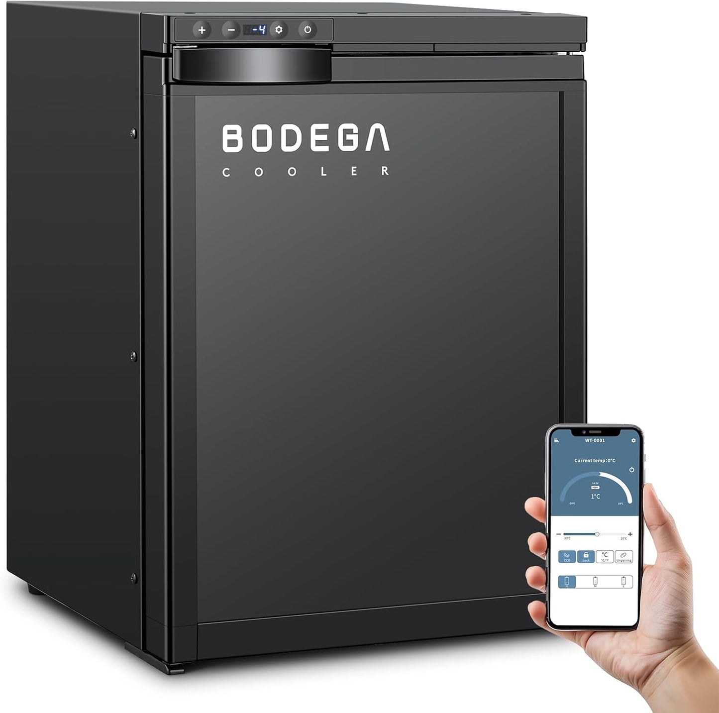 BODEGACOOLER 12 Volt RV Refrigerator, 35.4L(1.25Cu.ft) RV Fridge with Freezer, APP Control Car Refrigerator, (-4℉-46℉) Travel Compressor Cooler 12/24V DC for Boat, Yacht, Caravan, Truck, Camping