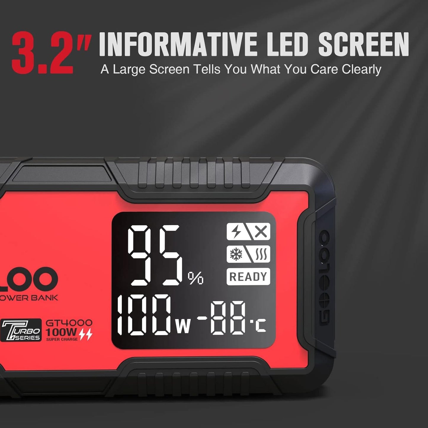 GOOLOO GT4000 Car Jump Starter 4000A 100W Fast-Charging 12V SuperSafe Portable Battery Booster Pack with -40℉ Pre-Heating Tech, Auto Jump Box Jumper Cables for 10L Diesel and 12L Gas Engine