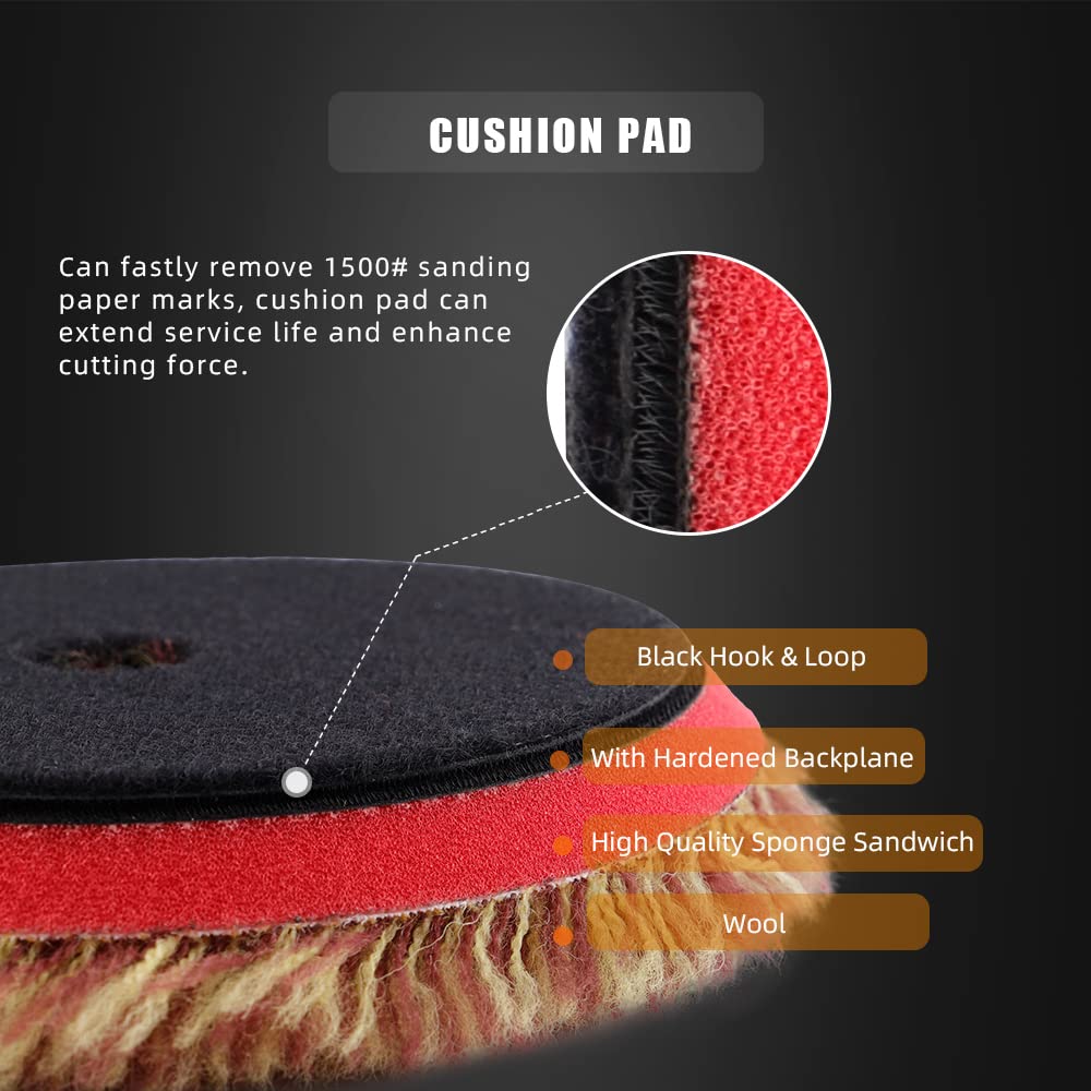SPTA Wool Polishing Pads, 2Pcs 6 Inch (150mm) Wool Cutting Pad, Long Hair Wool Buffing and Polishing Pad Set, Wool Buffing Wheel for Heavy Cut for 6 Inch Car Polisher Polishing, Buffing and Cutting