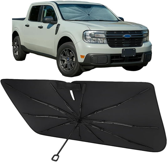 Proadsy Windshield Sun Shade Umbrella for Ford Maverick 2022-2025 2026 Foldable Car Umbrella Sunshade with Soft TPU Handle Spring Structure Crystal Cooling Material Protect Car from Rays & Heat