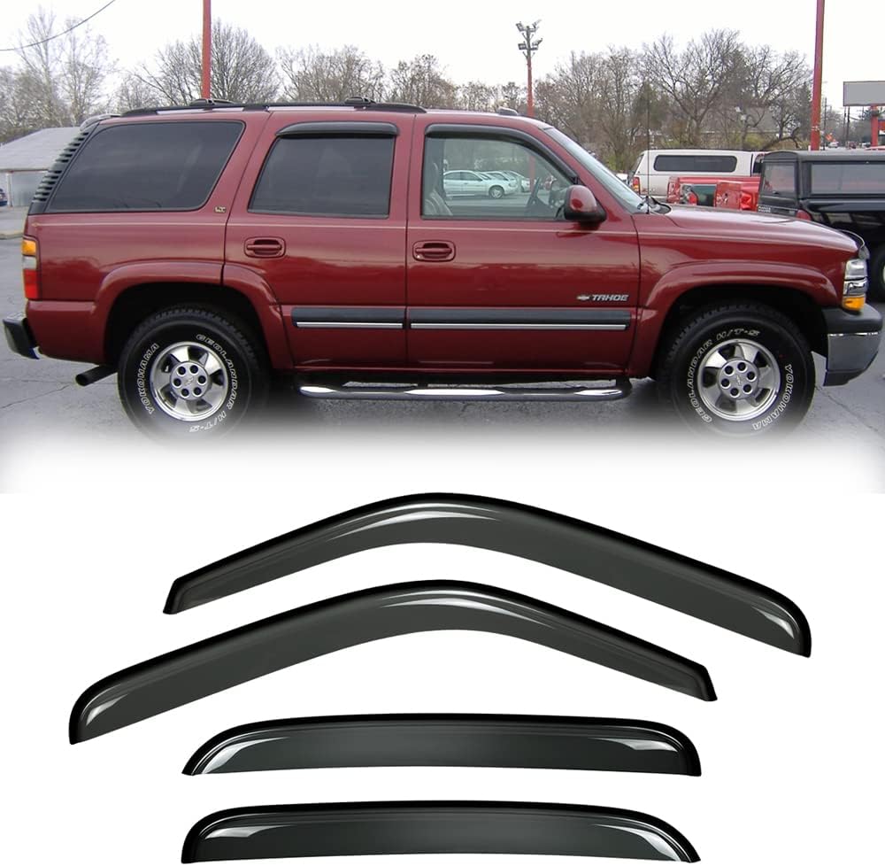 94304 Side Window Wind Deflector, 4pcs Outside Mount Tape-On Nice Rain Guards Set, Window Visor fit for 2000-2006 Chevy Tahoe & GMC Yukon, 2002-2006 Cadillac Escalade Base Only