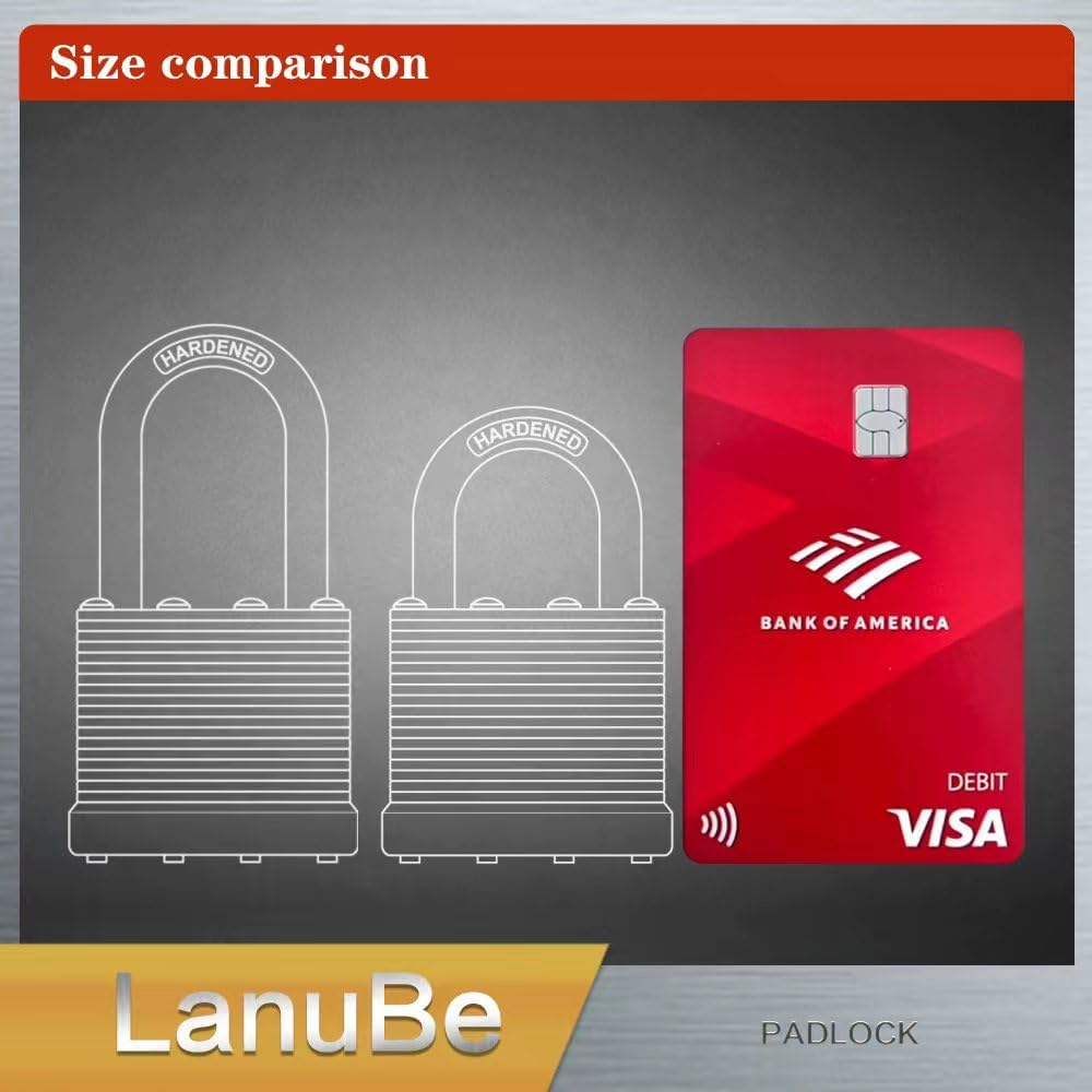 LanuBe Laminated Padlock 1-9/16inch (40mm) Long Shackle 2 Pack Keyed Alike, Blue Plastic Hoop, Bulk Locks for Warehouse, School