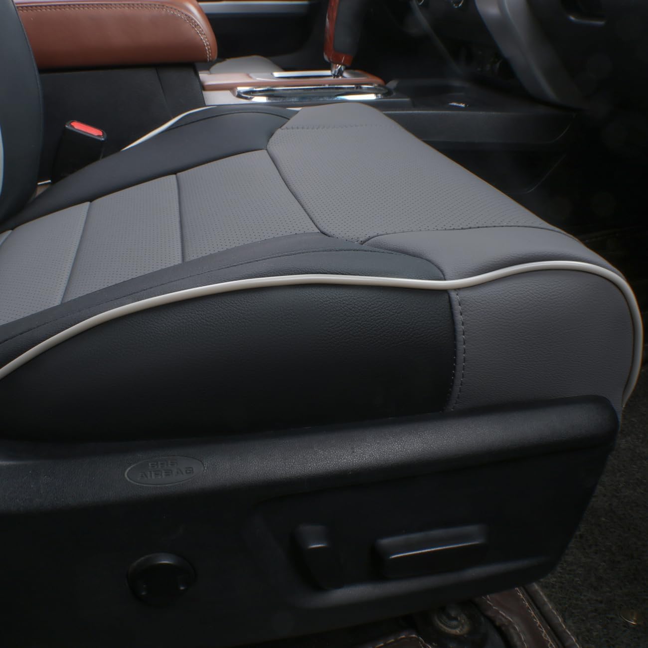 EKR Tacoma Front Car Seat Covers for Toyota Tacoma 2012 2013 2014 2015 (Regular Seats) Custom Leather Truck Seat Cover - Front Row Only, Leather (Black/Gray)